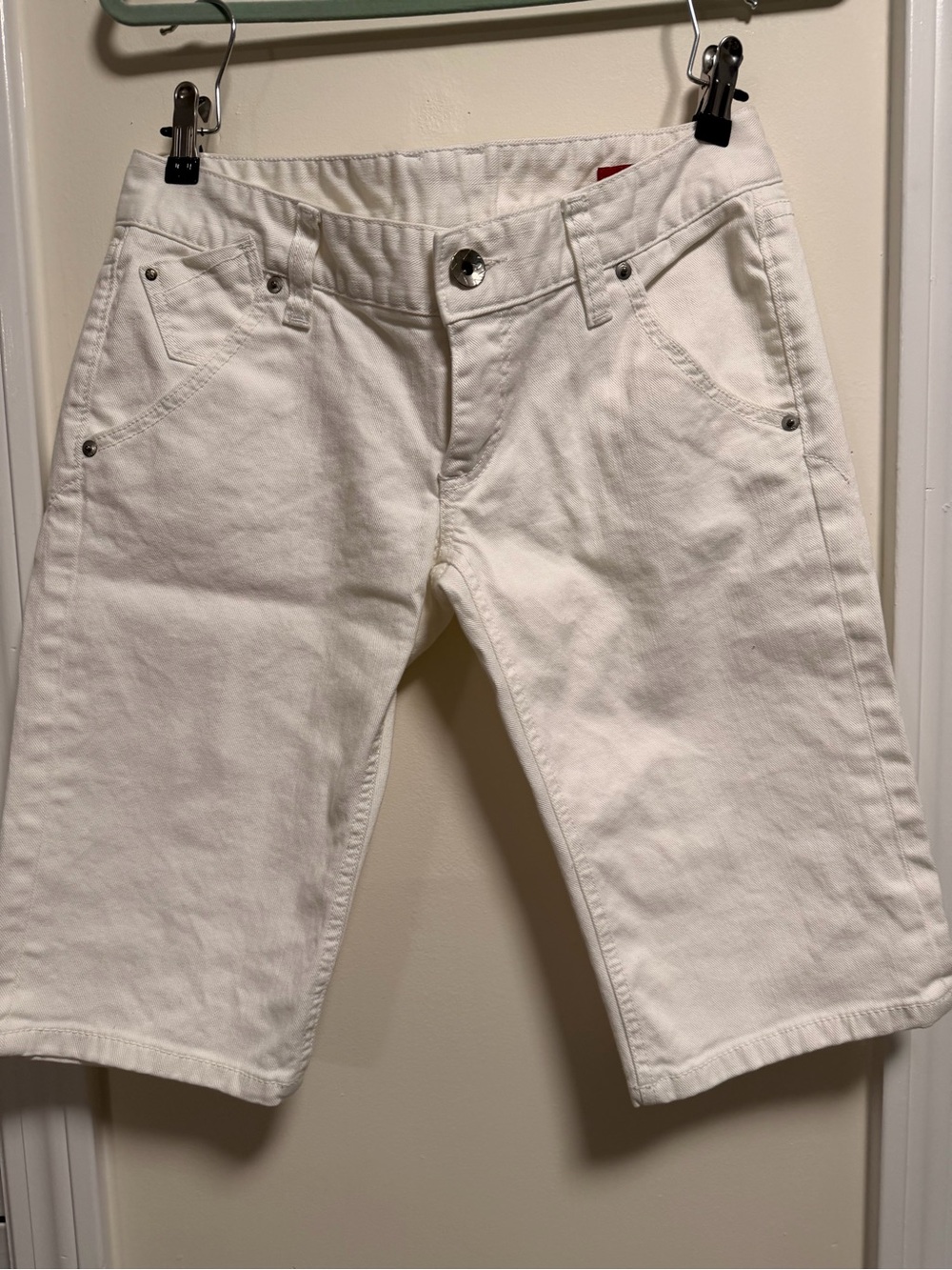 X2 White Denim Shorts with Red Tag